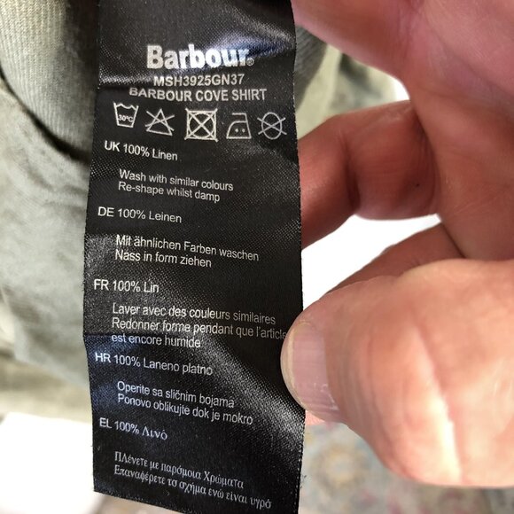 Barbour Shirt Mens M Green 100% Linen Tailored Fit Long Sleeve Cove Beach Airy - Picture 9 of 16